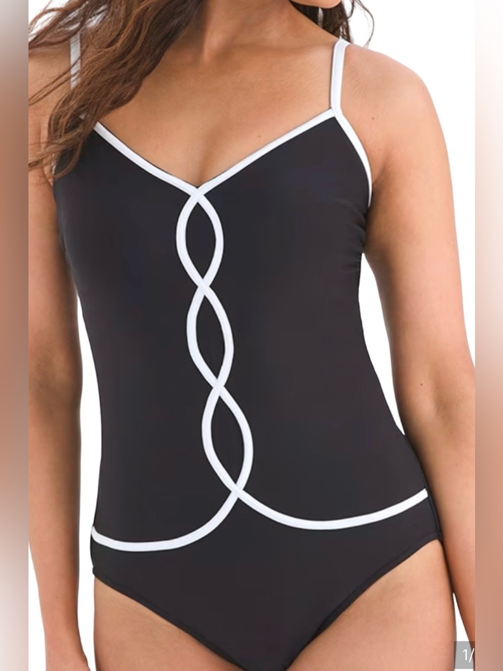 NEW PENBROOKE BLACK WHITE TWIST COLORBLOCK MAILLOT ONE PIECE SWIMSUIT SZ 14